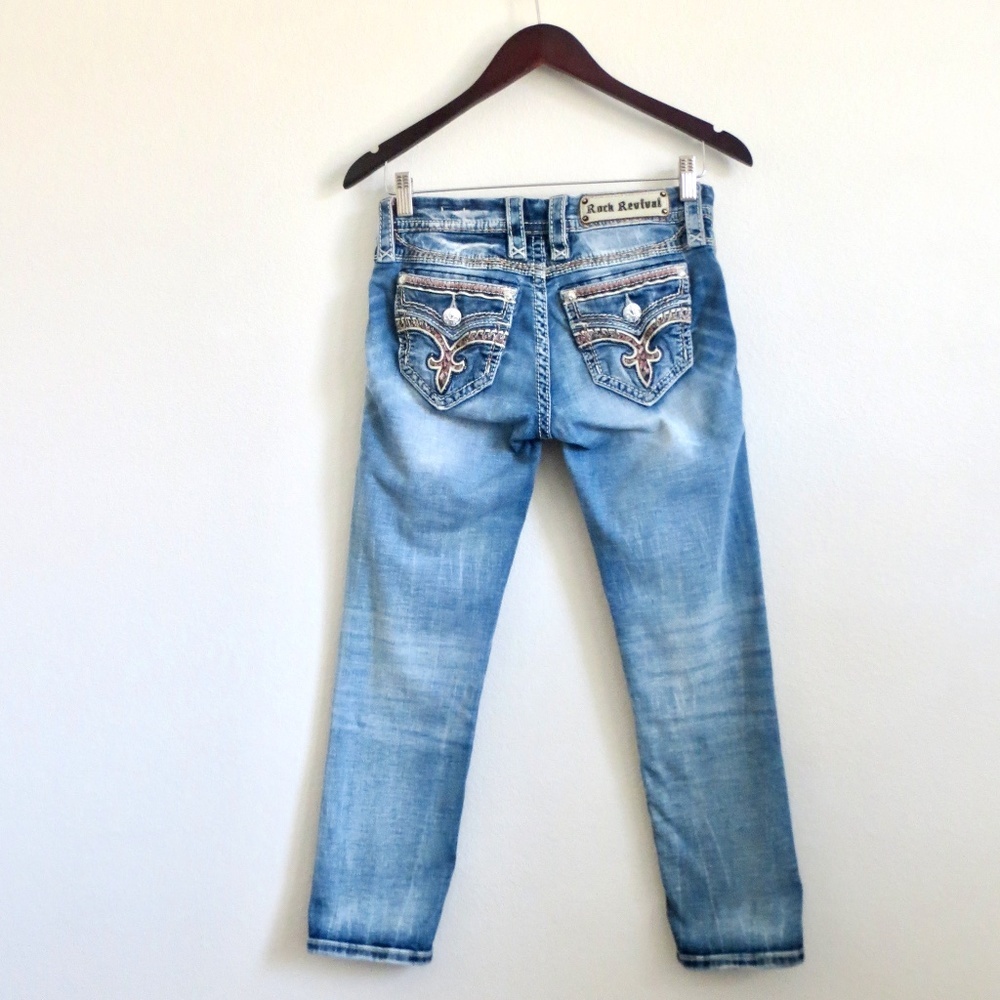 Rock Revival Felina Easy Crop Denim Jeans Blue SZ 25